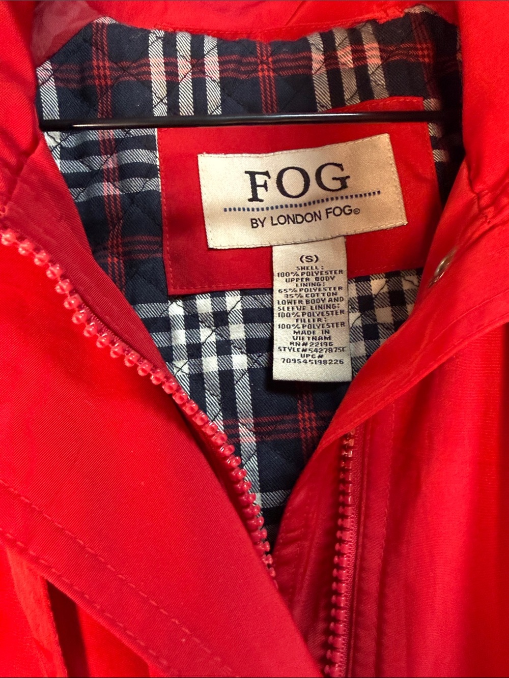 Bright RED London Fog Hooded Trench Coat CLASSIC PLAID LINING FABULOUS - Picture 2 of 11